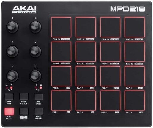 Controlador Akai MPD218 Midi com 16 Pads